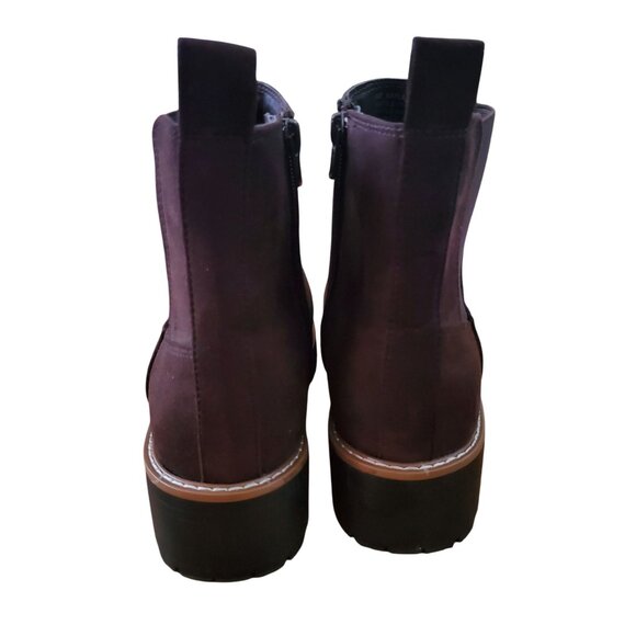 Kensie 9 Kayla B Chelsea Boots Faux Suede Zipper Ankle Bootie Chunky Shoe Brown - Picture 3 of 8
